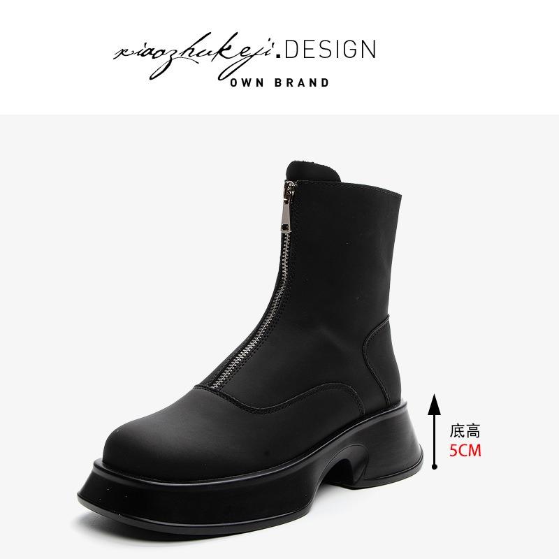 

Ботинки мартин осень новые одинарные ботинки на высокой платформе индивидуальность передняя молния короткие ботинки женская обувь 35 чёрный