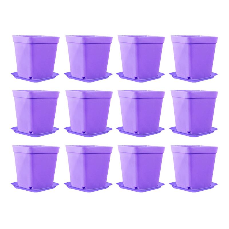 12PCS/Set Colorful Plastic 7cm Square Flowerpot with Tray Office Desktop Plant Grow Container Succulent Pot Garden Nurseries ZYF
