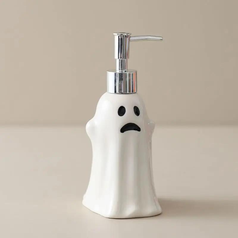 Bouteille en Céramique Peinte pour Noël Distributeur de Savon Liquide Désinfectant pour les Mains Shampoing Hydratant Distributeur à Pompe pour Hôtel Accessoires de Salle de Bain