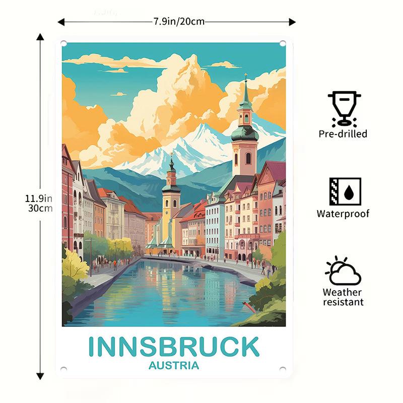 Vintage Innsbruck Austria Landscape Metal Wall Art D Colorful River Mountain Snow Scenery Home Decor 20x30cm(7.8x11.8inch)