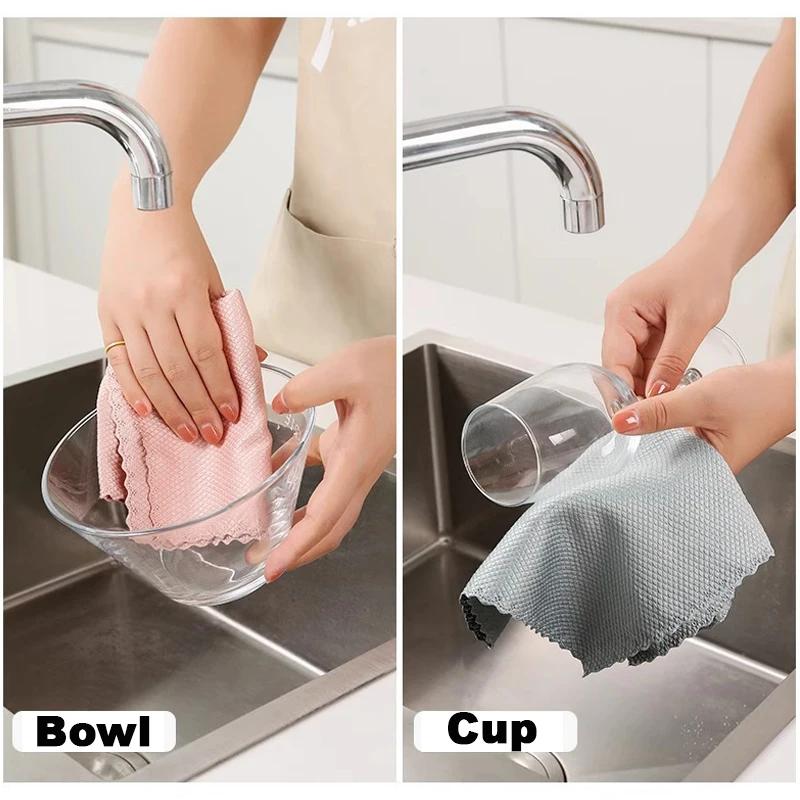 Ultra Fine Fiber Fish Scale Cloth Easy Shed Hair Absorbent Fish Scale Grid Glass Cloth Kitchen Anti-grease Wiping Rags Polishing