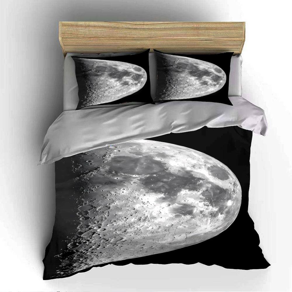 Moon Crater Print Design Bedding Duvet Cover Set (1*Duvet Cover 2*Pillowcases, Without Duvet Insert)