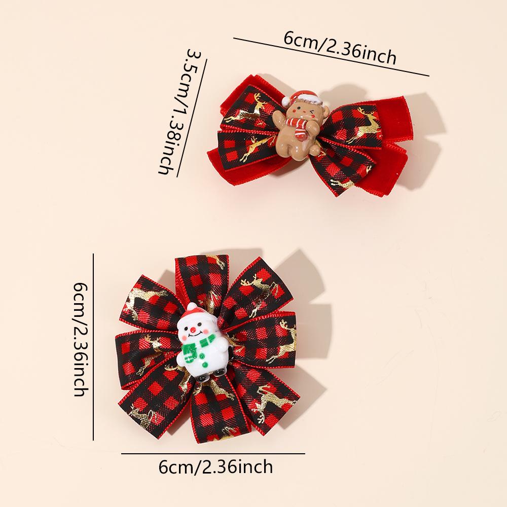 4Pcs New Christmas Flower Hair Clips Cartoon Snowman Plaid Bow Hairpins For Girls Children New Year Headwear Accessories Gift