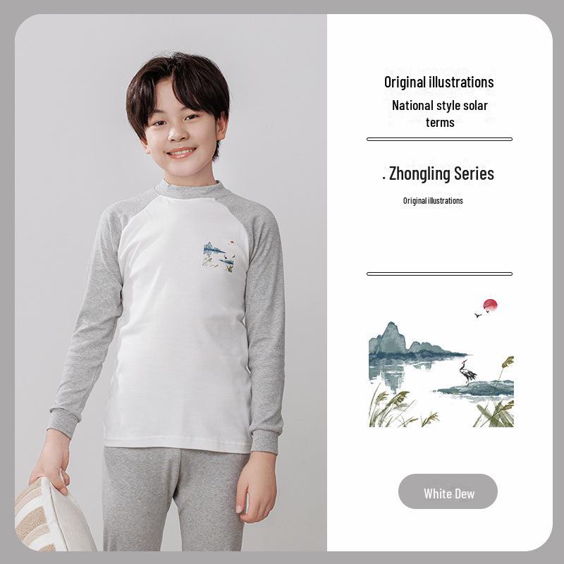 Kinder Unterwäsche Set aus reiner Baumwolle für Herbst und Winter: Jungenpullover & Mädchen Rundhals Mittelhals Bekleidung