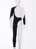 Kids Girls Gymnastics Dance Jumpsuit: Long Sleeve Round Collar Contrast Color Shiny Rhinestones Backless Performance Wear