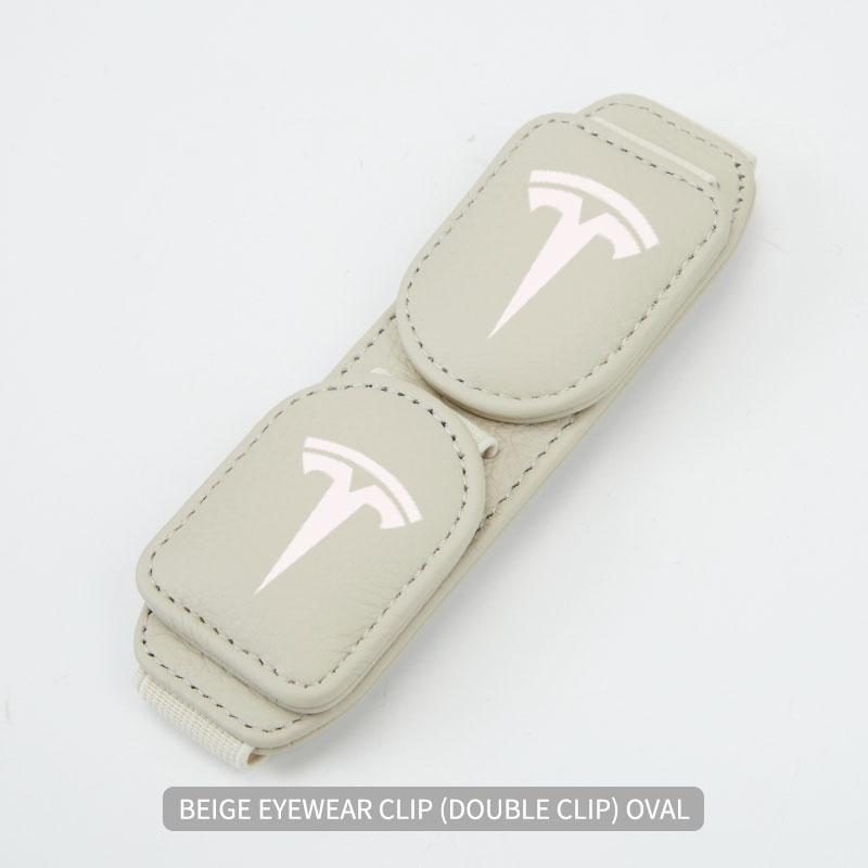 

Tesla car double-layer leather glasses clip car interior storage two pairs of glasses are specially customized for Tesla owners