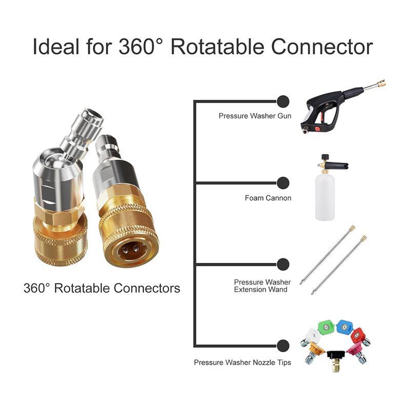 M-Modern-Quick Pivoting Coupler Attachment+7 Pressure Washer Nozzle Tips, With 360° Rotation Angle As Shown Stainless Steel+Plas