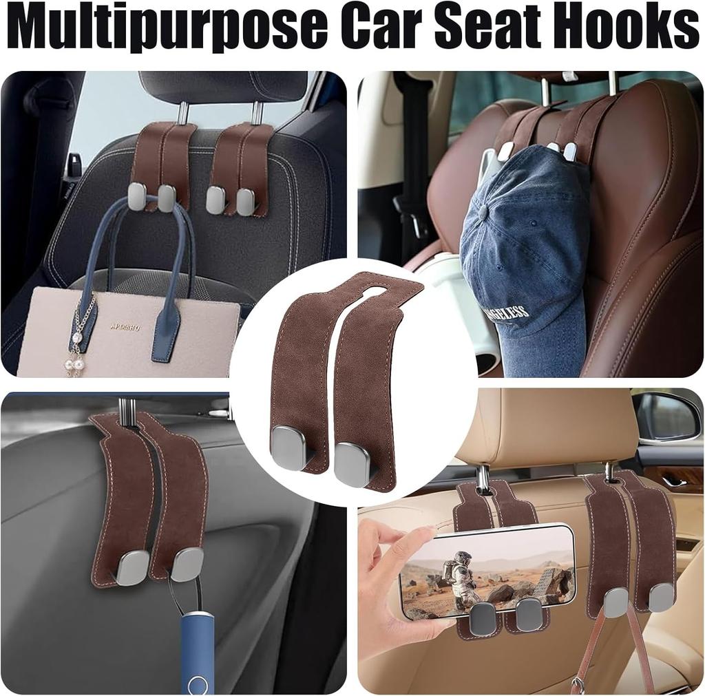Premium Suede-Wrapped Car Headrest Hook - Foldable Design with ABS Hook for Universal Car Compatibility