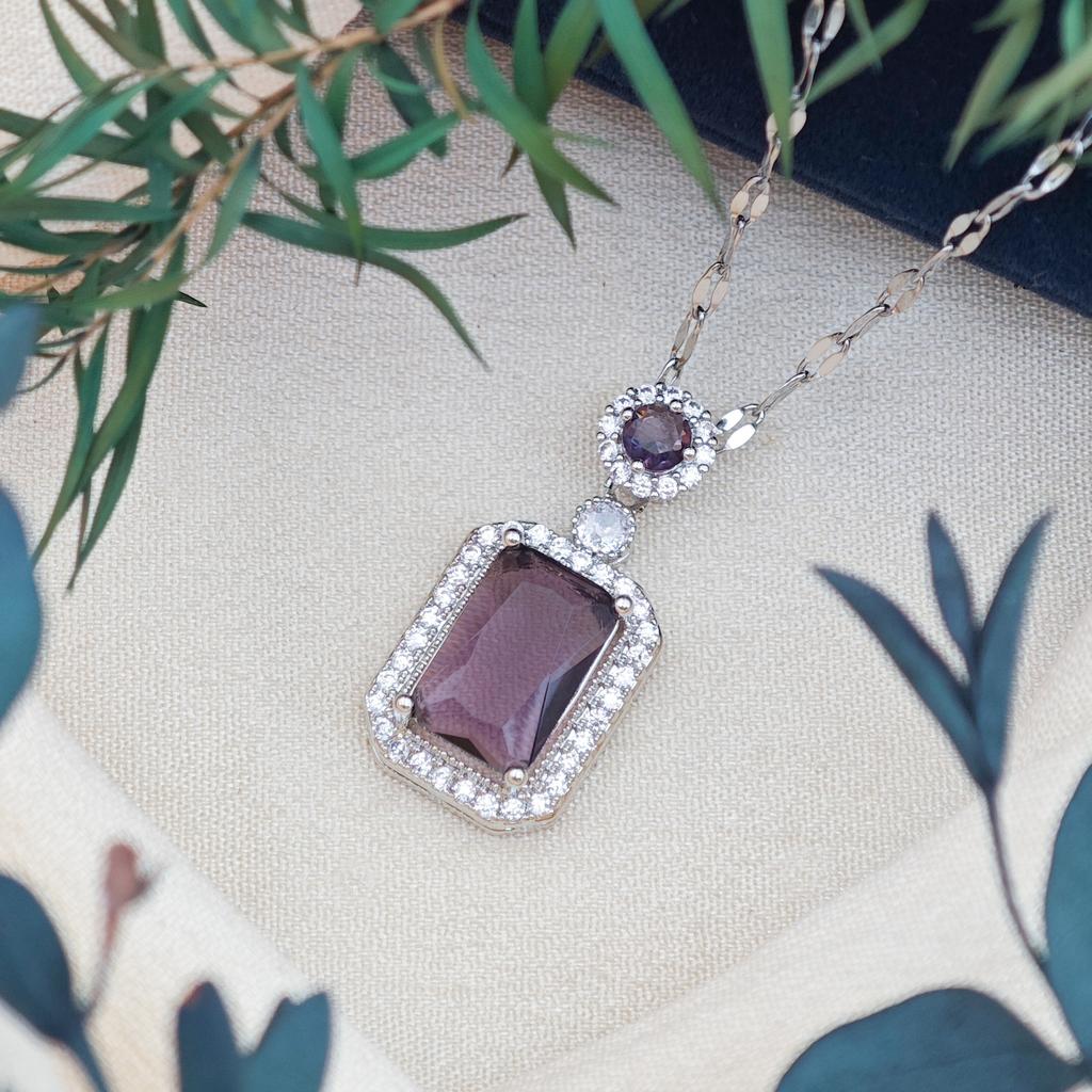 Necklace Women's European and American Fashion Hot Sale Rectangular Round Micro-inlaid Zircon Temperament Collarbone Chain High-end Accessories
