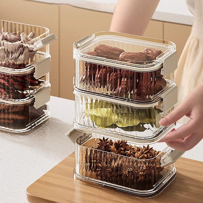Space Efficient Spice Organiser Leakproof Stackable Container Transparent Kitchen Storage Box For Herbs Seasonings Salt