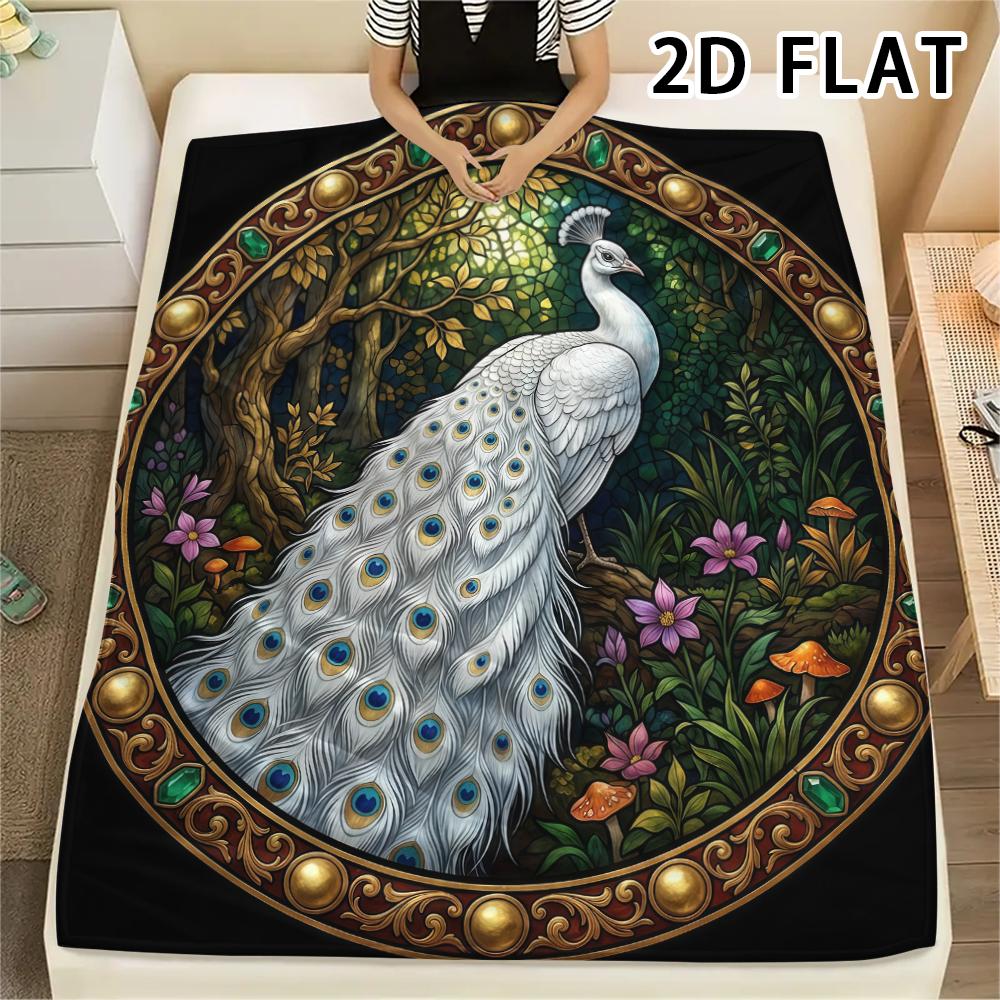 1Pc Peacock Print Flannel Blanket,High Quality Comfortable for All Seasons,Home Decor,Warmth and Comfort,Perfect for Christmas Gifts