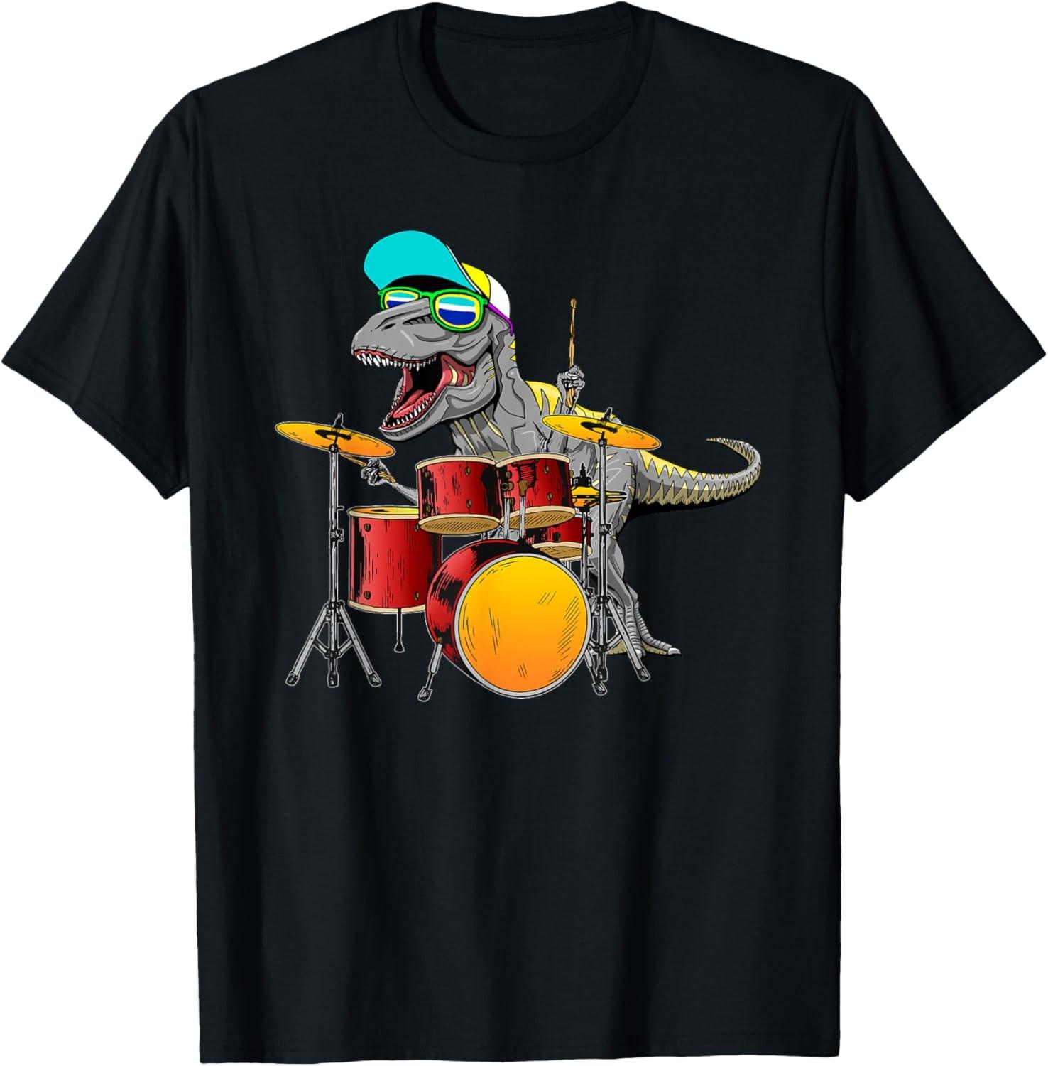 Great Dinosaurs Drums Music Playing T rex Design Gift T-Shirt S разноцветный