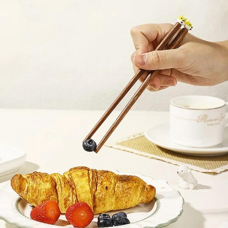 Söta Djur Långa Ätpinnar Älg Björn Panda Trä Sushi Nudel Ätpinnar Återanvändbara Bordsartiklar Baby Träningsätpinnar