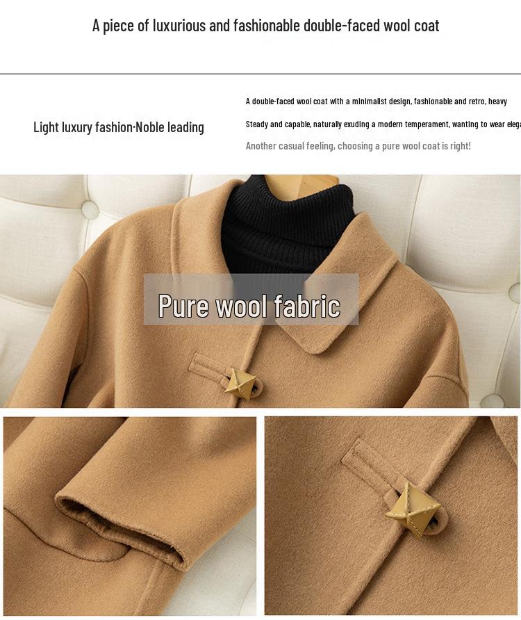New Autumn/Winter Double-Faced 100% Wool Coat with Peter Pan Collar - Mid-Length, Loose Fit, Fashionable Temperament Overcoat