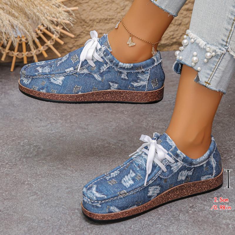 Brand Design Denim Lace Up Canvas Shoes Women 2026 Autumn Comfort Non Slip Flats Sneakers Plus Size Woman's Casual Driving Shoes