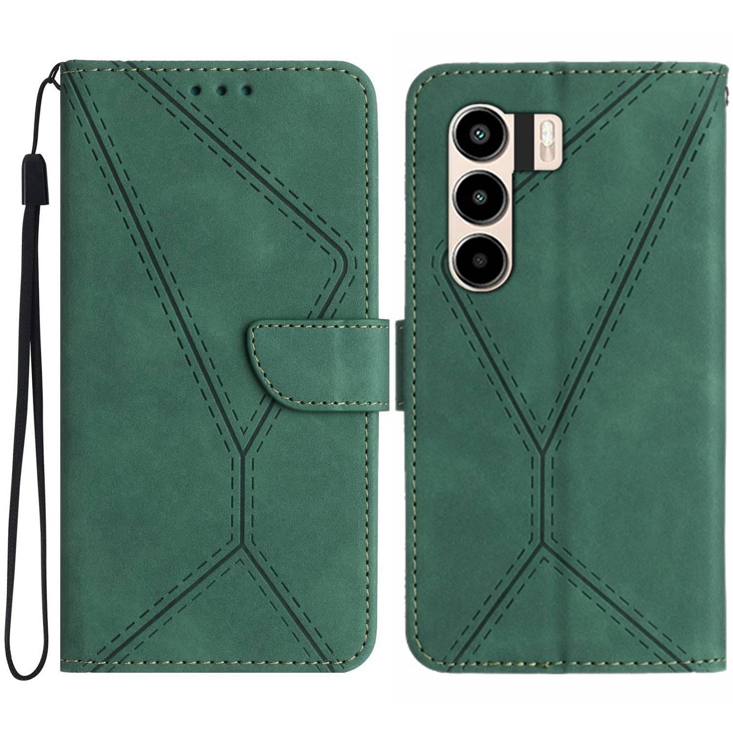 

For itel Power 70 4G Case Skin Touch Lines Imprinted PU Leather Flip Phone Cover E