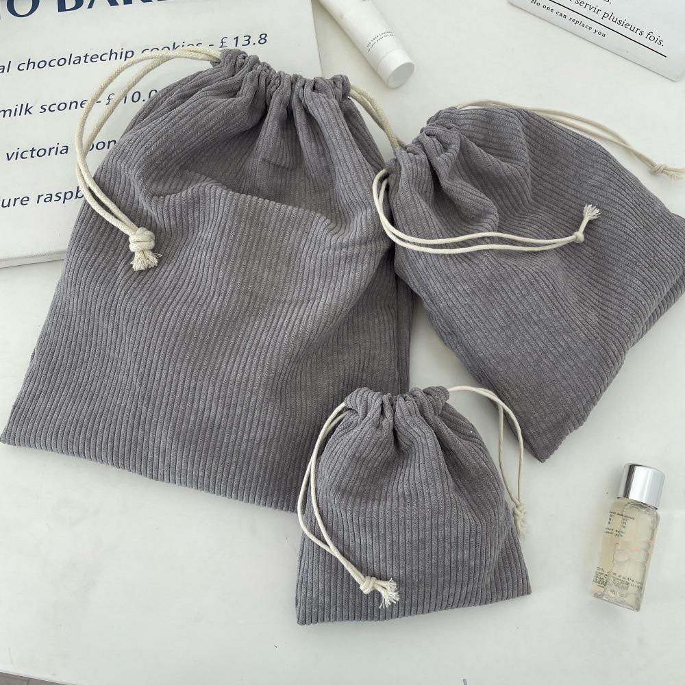 3PCS Solid Color Drawstring Cosmetic Bags Corduroy Large Capacity Gift Storage Bag Durable Drawstring Style