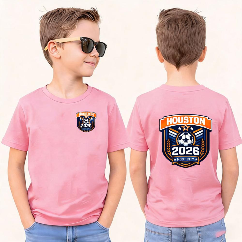 2026 Soccer Part Supplies Kids T-Shirt Houston 2026 Host City Soccer Design Polyester Short Sleeve Casual Top Sports Shirt for Boys