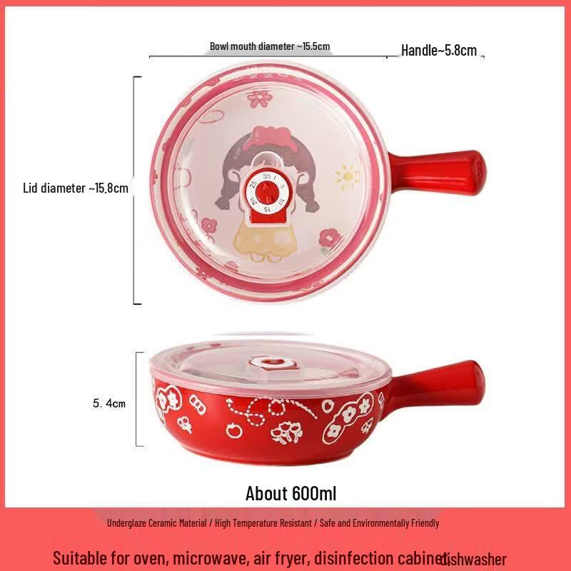 Cartoon Ceramic Baking & Salad Bowl with Handle