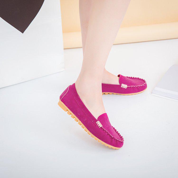 Women's Flat Single Shoes Four Seasons Large Size Bean Shoes Frosted Breathable Shallow Flat Heel Versatile Non-slip Women's Shoes Trend
