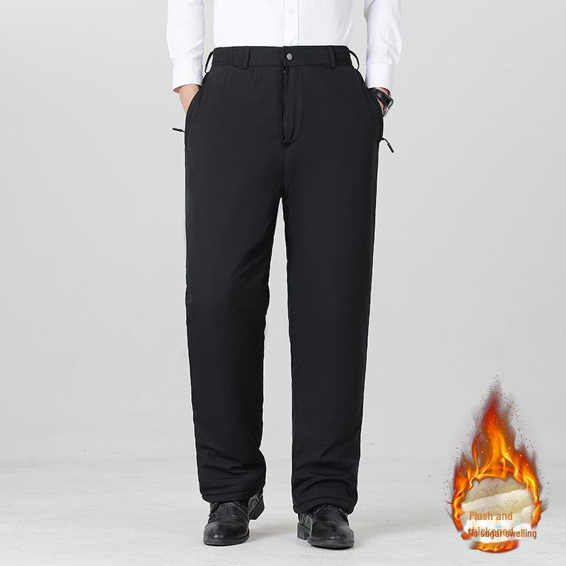 Pantaloni bărbați lână miel talie elastică: Iarnă Cald, Îngroșat, Mărime Mare, Casual pentru Persoane de Vârstă Mijlocie și Vârstnice