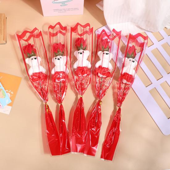 Cute Bear Rose Bouquet Transparent Packaging Bear Rose Bouquet Romantic Single Rose Bear Gift for Valentine Day Mother Day
