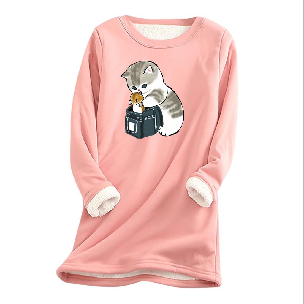 Women Thick Fleece Sweatshirt Leopard Print Velvet Warm O-neck Underwear Top