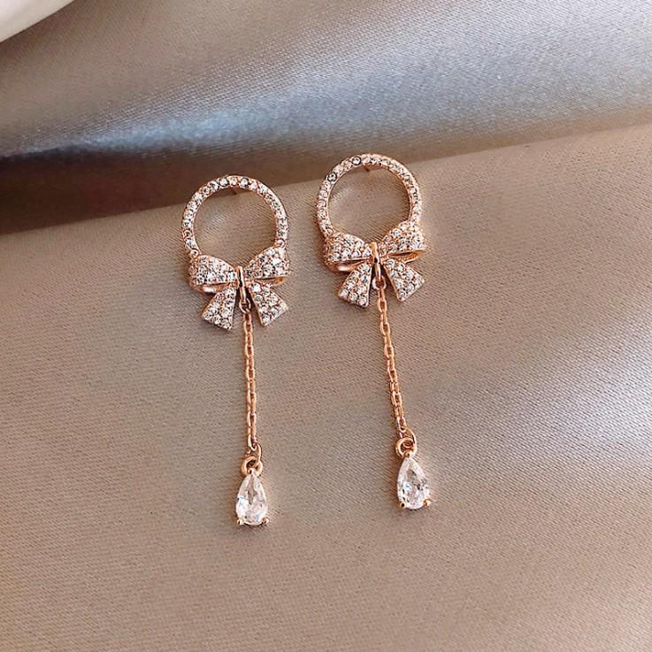 Korean Fashion Rhinestone Crystal Bow Stud Earrings