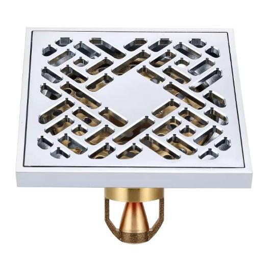 Brass Bathroom Shower Drain 4 Inches Square Floor Drain (as the picture,Brass)
