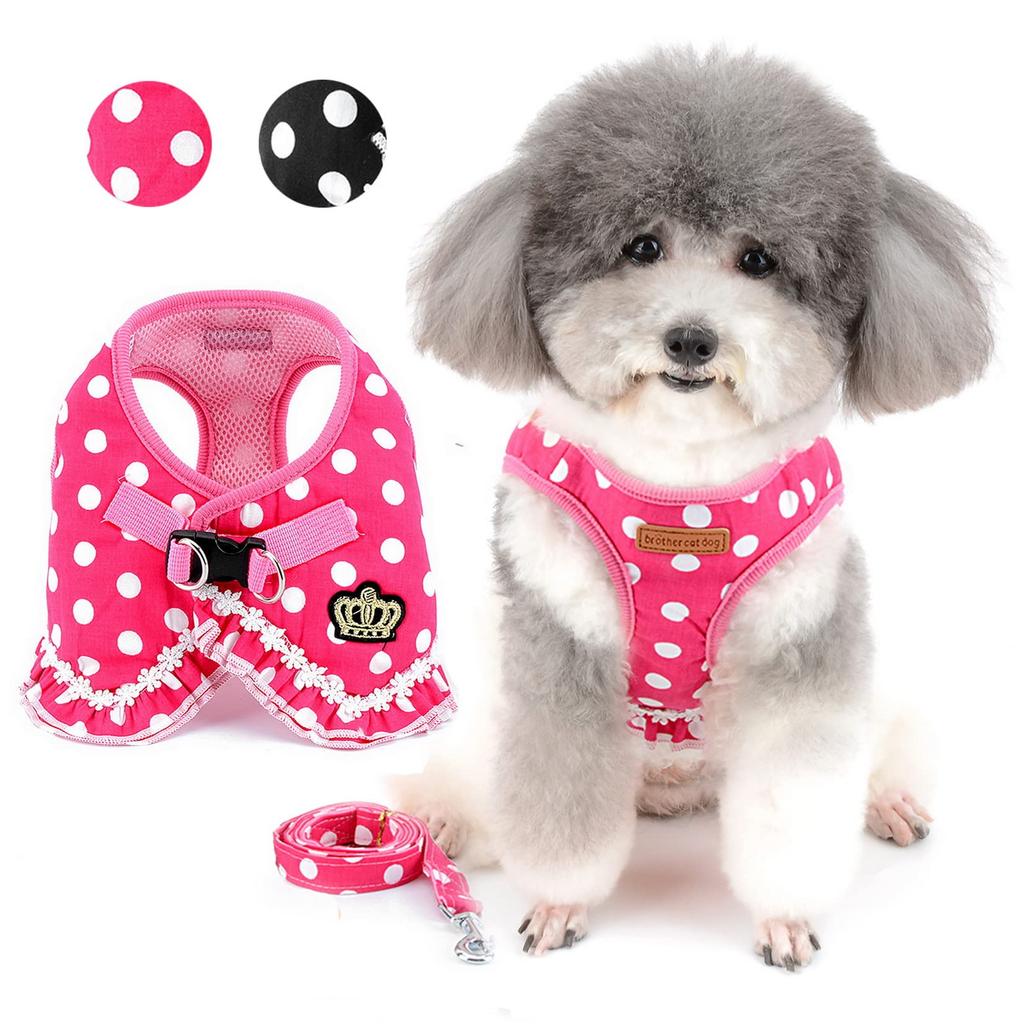 Zunea Pet Supplies Dog Harness for Small Dogs Cute Dot Polka Dot Pattern Lead Set Breathable Soft Mesh Lining Stylish Dog Clothes Vest Walking Pink S