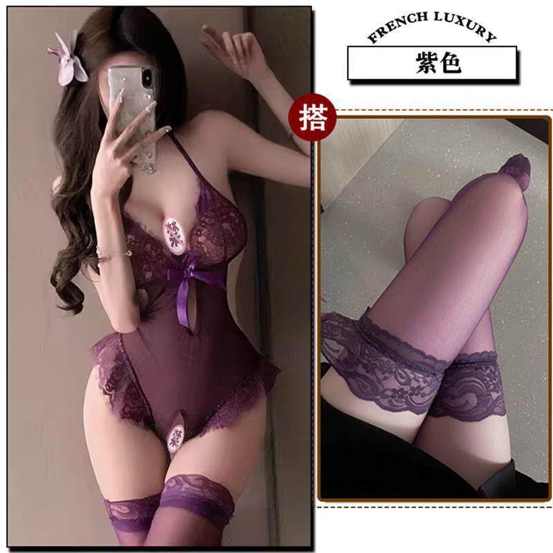 Sexy Lingerie Set Women - Purple Lace Mini Dress V-Neck Sleeveless All