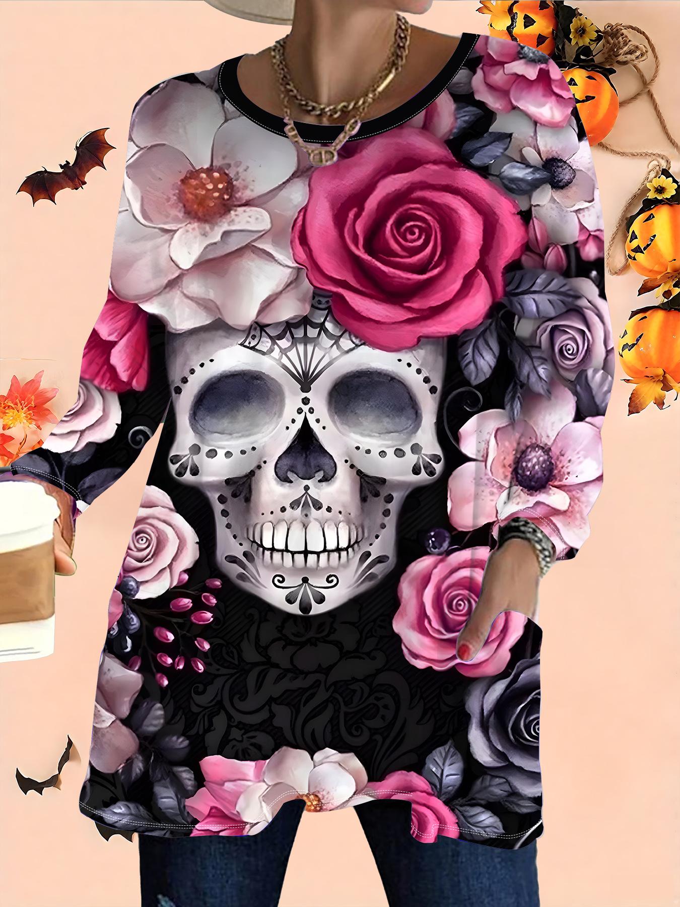 

2025 Осень Зима Новые Женские Топы Большого Размера, Модные Футболки с 3D-принтом на Хэллоуин с Круглым Вырезом и Длинным Рукавом 6XL розовый