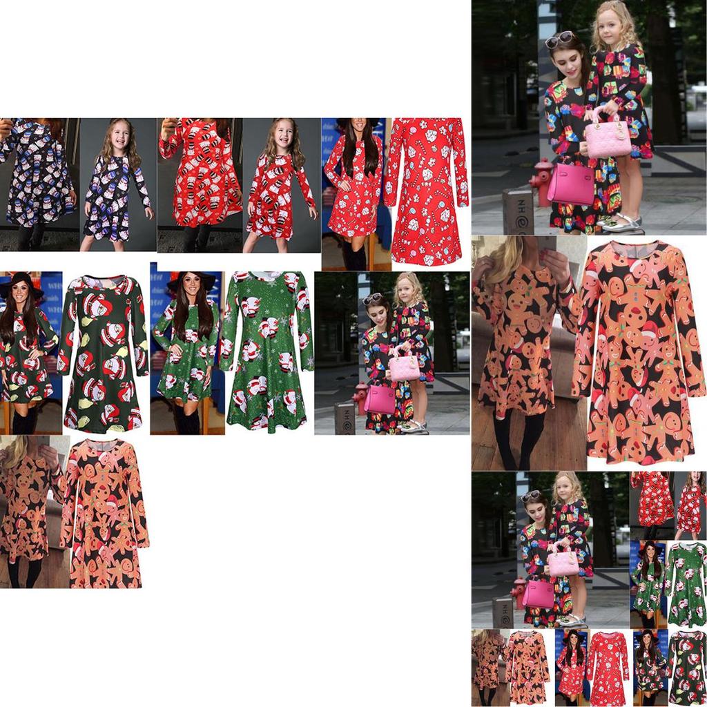 Charming Girls Children Christmas Dress Featuring Elegant Santa Bow Print For Mothers And Daughters