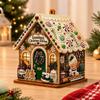 Wooden Christmas Houses Craft Set with Rhinestones Painting Piece, Pearls-Style Accents, and Tools for Hands-On Decorating