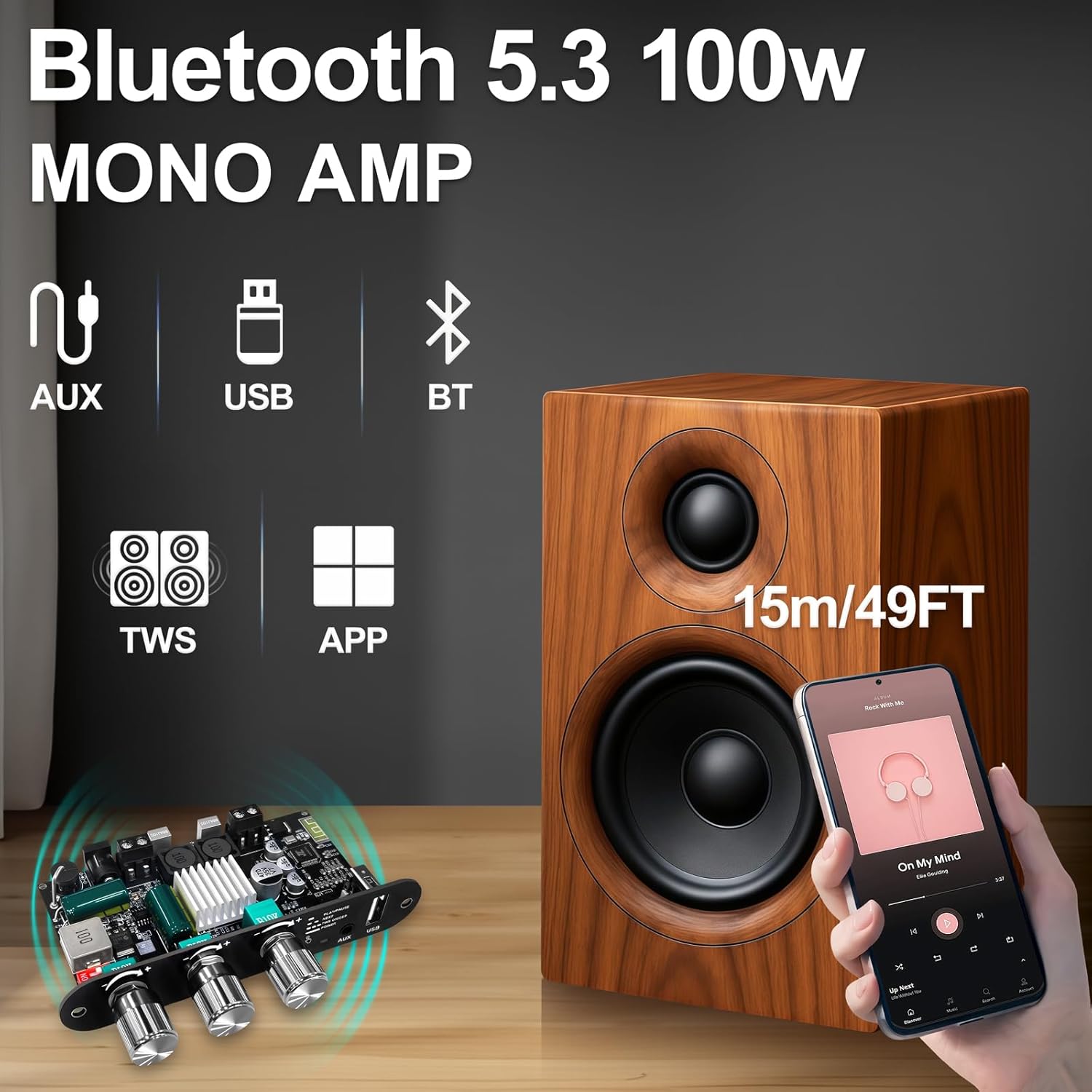 ZK-1001U Моно Bluetooth плата усилителя, 100 Вт, USB/AUX/Bluetooth, DC9-24В United States