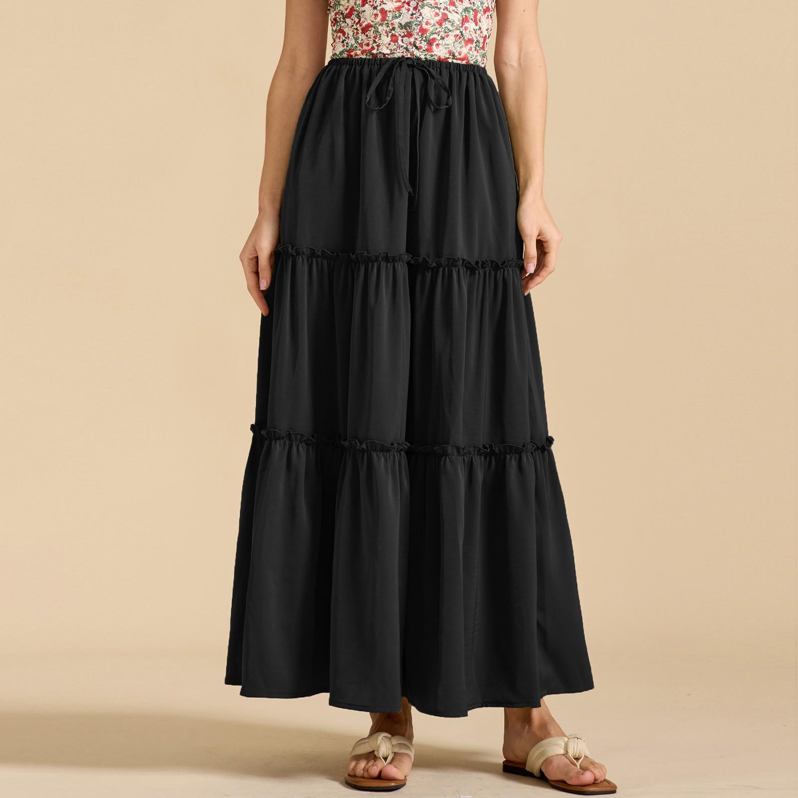 

Женская модная плиссированная юбка с цветочным принтом и эластичным поясом, свободная юбка-трапеция с карманом L чёрный