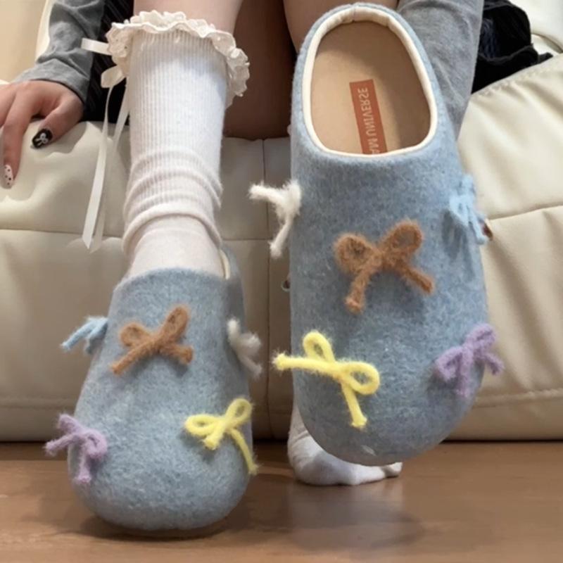 

Design sense bow suede thick-soled slippers female spring and autumn little fairy with skirt non-slip one pedal bag head drag 40 синій