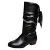 Plus-size Shoes, Women's Shoes, Knight Boots, Low-heeled Round-toe Laced Mid-calf Boots for Warmth