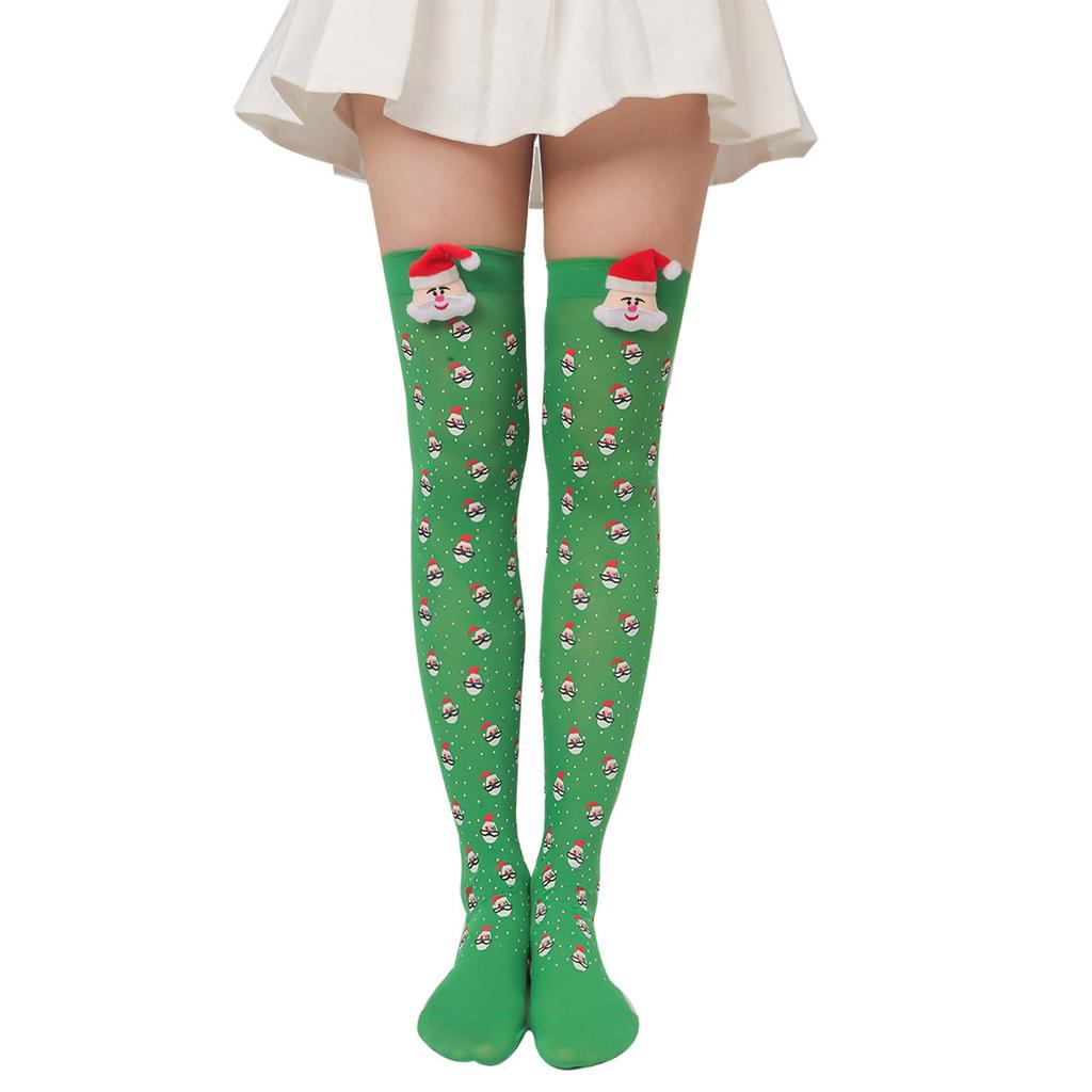 Women Cartoon 3D Plush Toy Striped Over Knee Long Socks Bowknot Thigh High Stockings for Christmas Cosplay Costume