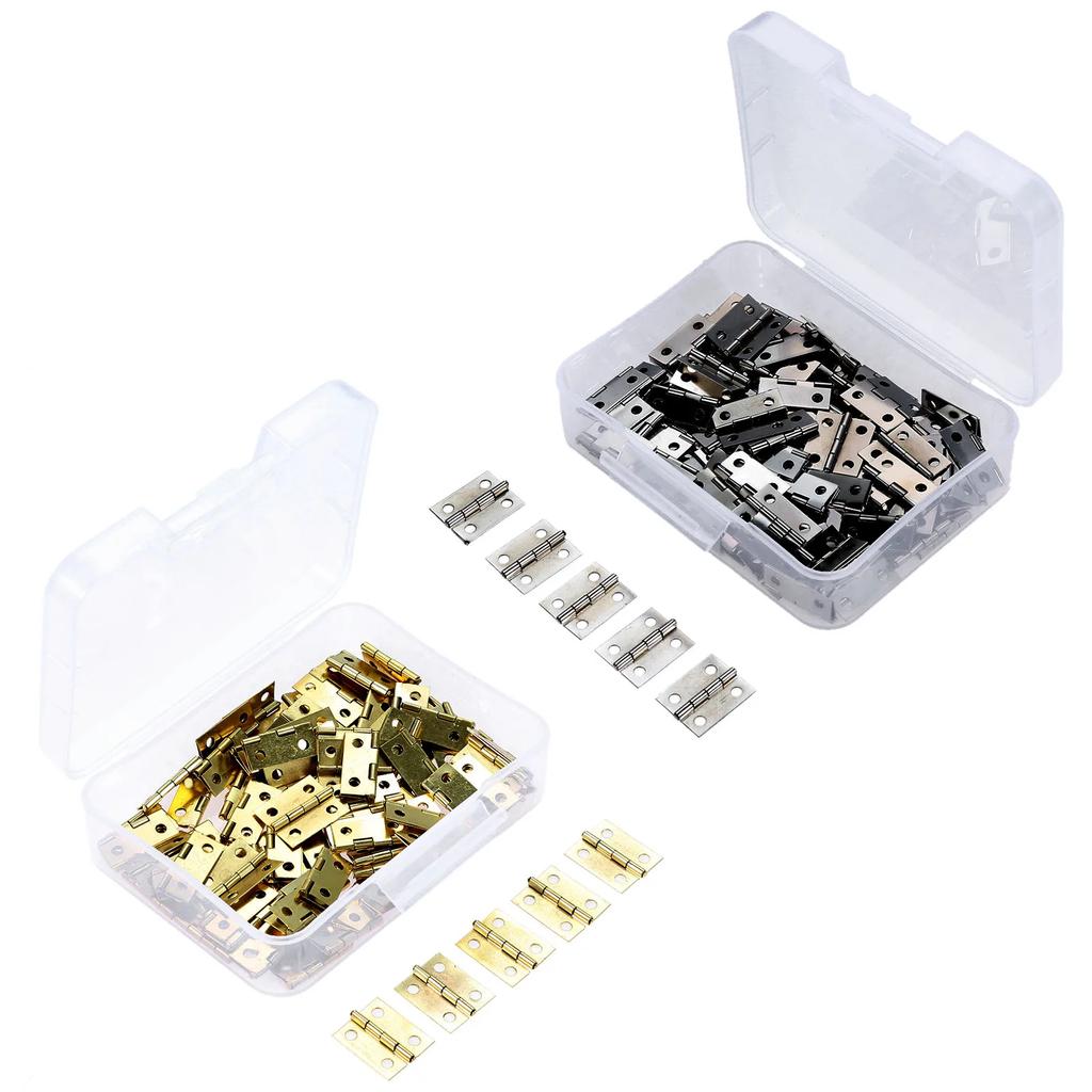 100pcs/Box Hinge W/screws Iron 4 Holes Right Angle Hinge Silver/Gold DIY Decor Furniture Mini 18*16mm Craft Decor Furniture DIY