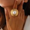 Übertriebenes Persönlichkeitsdesign Metall Faltbare Perlenringe für Damen Retro Geometrischer Kreis Blatt Öffnung Finger Schmuck Zubehör