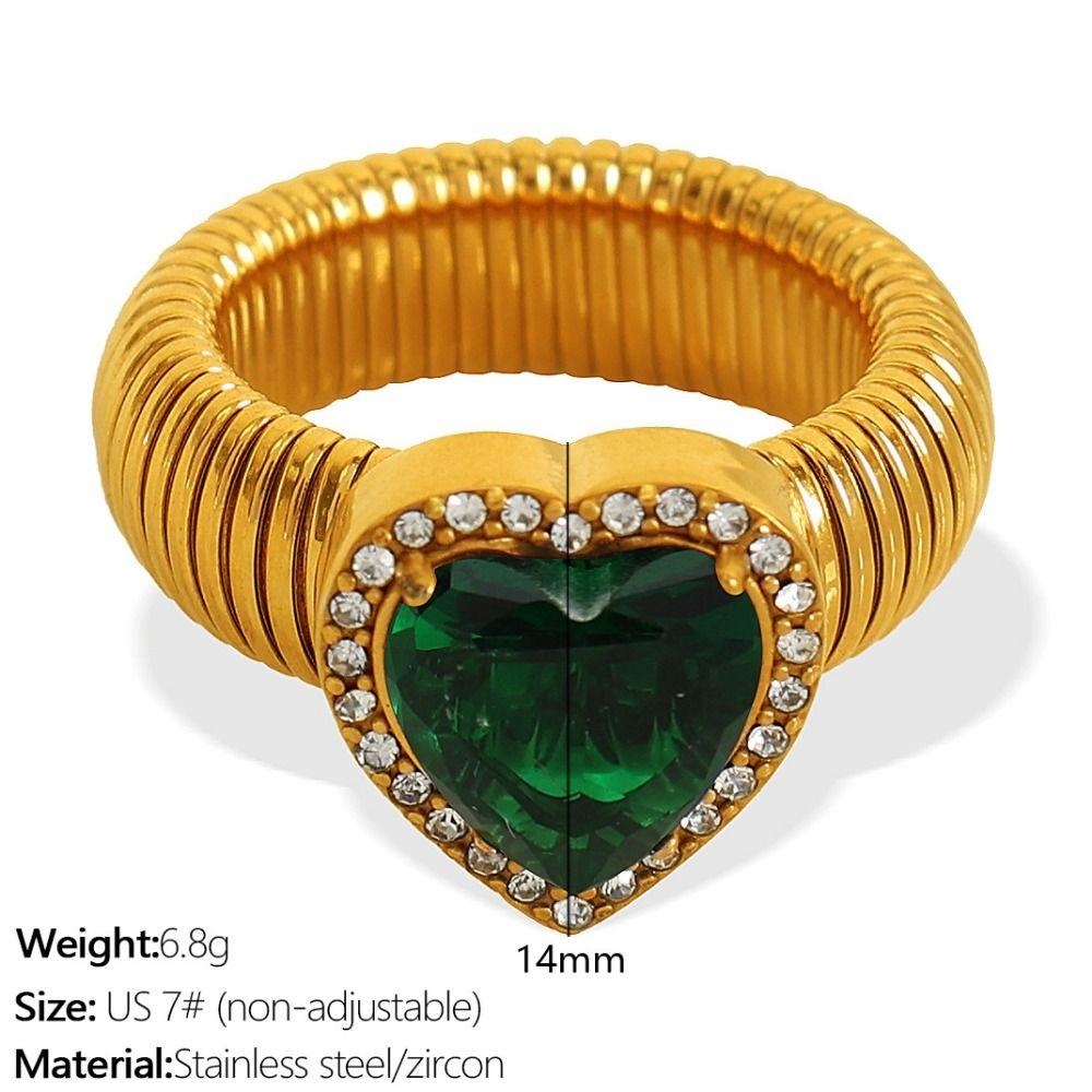 Fashion Zircon Heart Ring Vintage Women's Jewelry Aesthetic Luxury Texture Ring Ladies