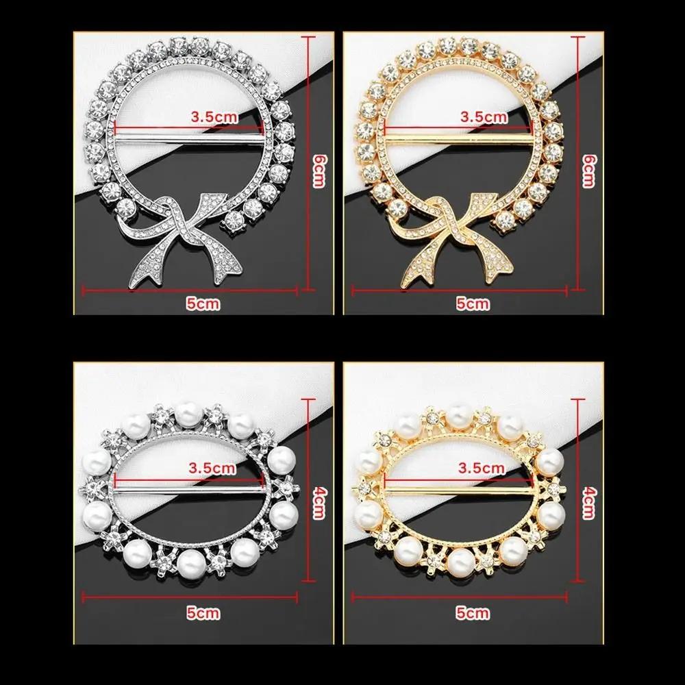 New Metal Knotted Buckle Ring T-shirt Pearl Knotted Button Clothing Accessories Removable Shawl Ring Clip Women