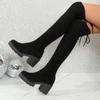 2025 Autumn/Winter Women's Plus Size Slimming Over-the-Knee Chunky Heel Boots