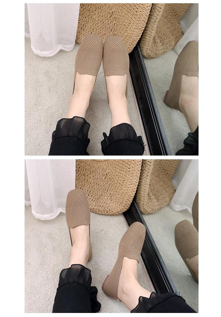 Women's Plus Size Knitted Loafers - Square Toe Flat Shoes for Spring/Autumn