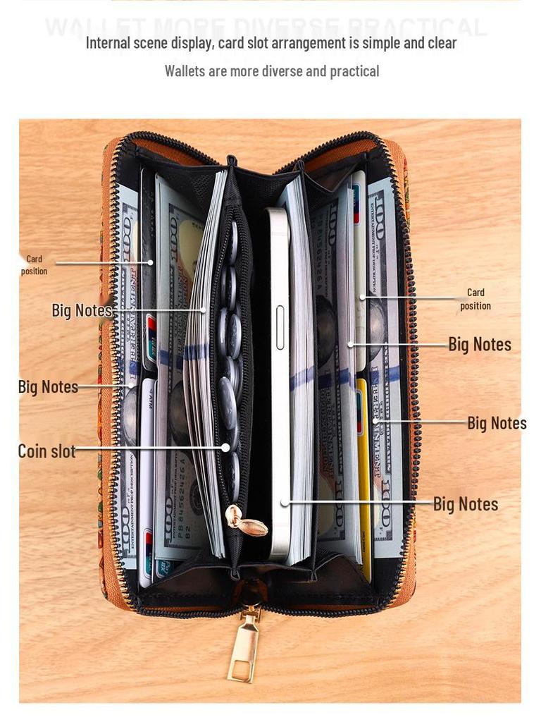 Bohemian Wood Grain Multifunctional Clutch with Multi-Card Slots - Artistic Ladies' PU Wallet and Small Bag