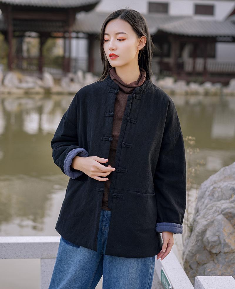 

Johnature 2021 Осінь Товста тепла бавовняна білизна Parkas Комфортна всематчева дозвілля Parkas One Size чорний