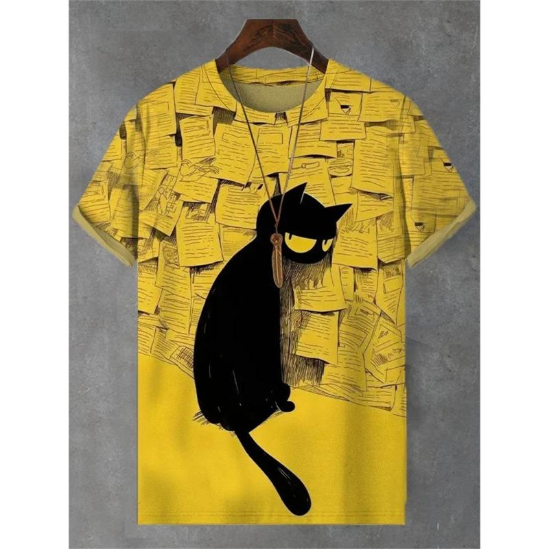 Zajímavé Kreativní Kočičí Grafika Pánské Módní Letní Krátký Rukáv 3D Tištěné Ležérní Osobnost Univerzální Nadměrná Velikost Tričko