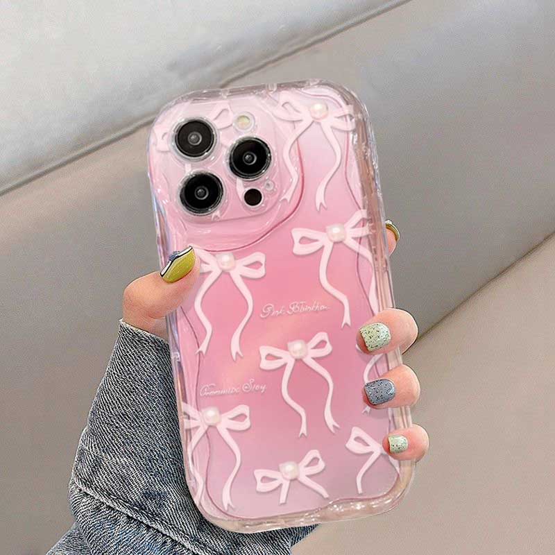 Cute Pink Bow Love Chian Strap 3D Wave Case For Honor Magic 7 Lite 400 Lite Pro X9B X9D X7D X7A X8A X6B X6A X7B X8C Cover Silico