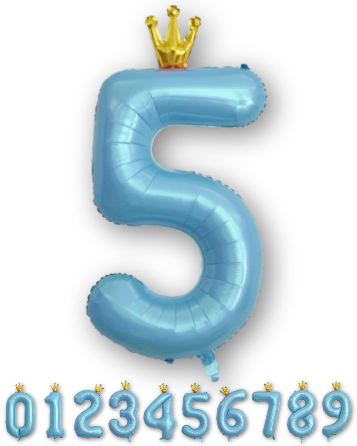 La Kissa Number Balloons Birthday Decorations Large Number Balloon with Straw Blue 5 - - 40-inch (Approx. 90cm) - Crown,